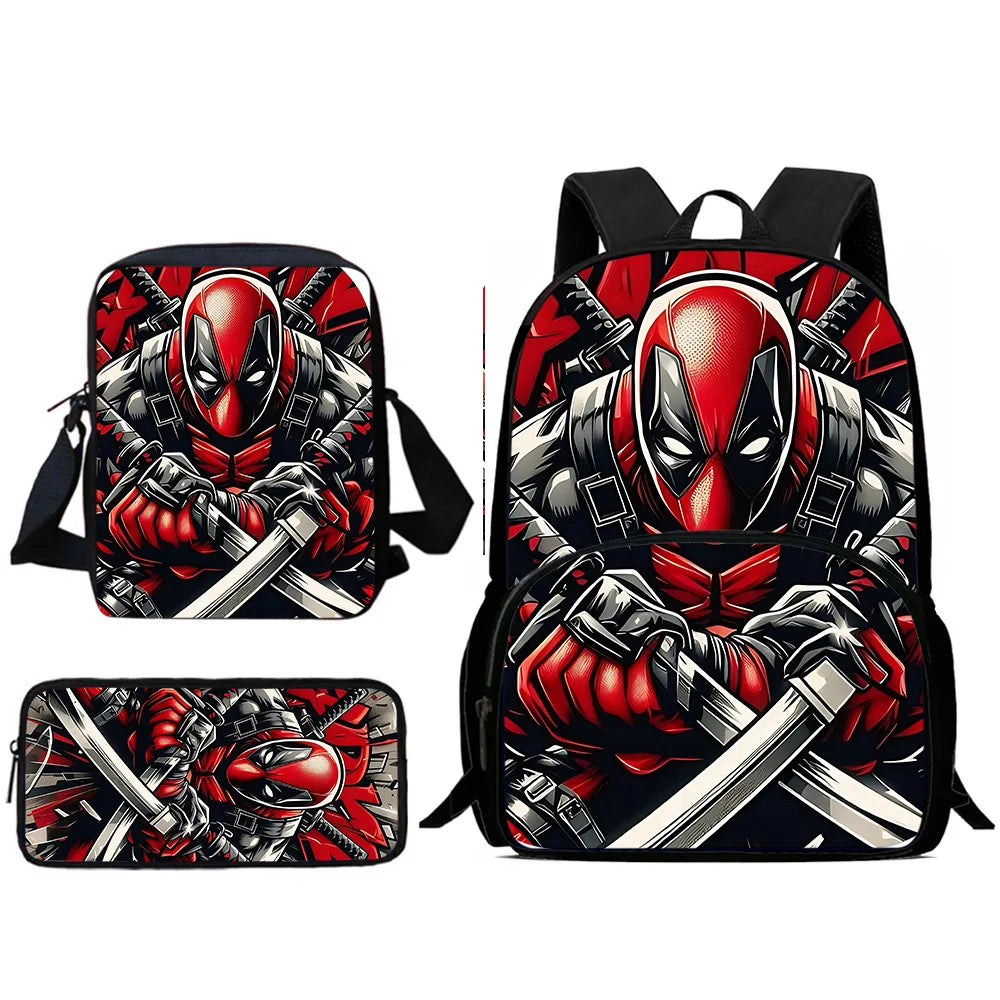 3Pcs Set Deadpools Heroes Child Backpacks Shoulder Bag Pencil Case Pupil Large Capacity School Bags for Boys Girls Best Gift