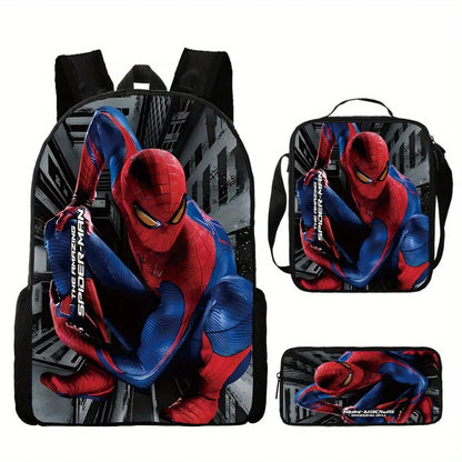 Disney Spidermans Backpack 3pcs Backpack Set for Elementary School Students Cartoon School Bag Lunch Bag Pencil Box Student Gift