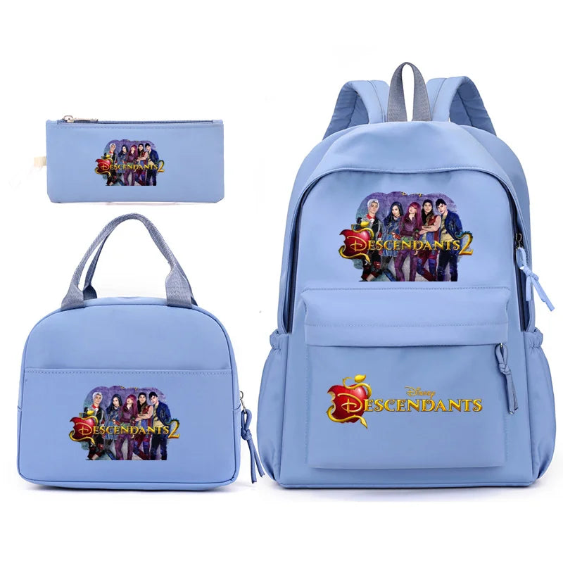 3pcs Disney Descendants Backpack with Lunch Bag for Women Student Teenagers School Bags Comfortable Travel Sets