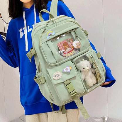 5 Pcs Set Kawaii Girls Backpack For Student School Bag Teenager Girls Schoolbag Book Bags Pencil Case Women Travel Backpack Tote