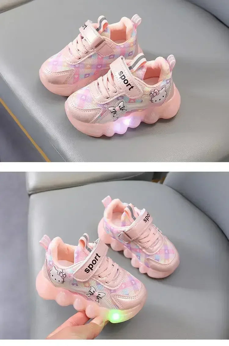 Cute Hello Kitty Casual Shoes for Baby Girl Children Led Light Sneakers Kids Shoes Toddler Walking Shoes Kids Anti-slip Shoes