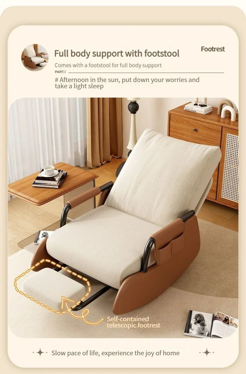 Comfy Rocking Chair, Folding Lounge Chair with Footrest, Lazy Sofa Chair Adjustable Backrest, Recliner Chair for Balcony