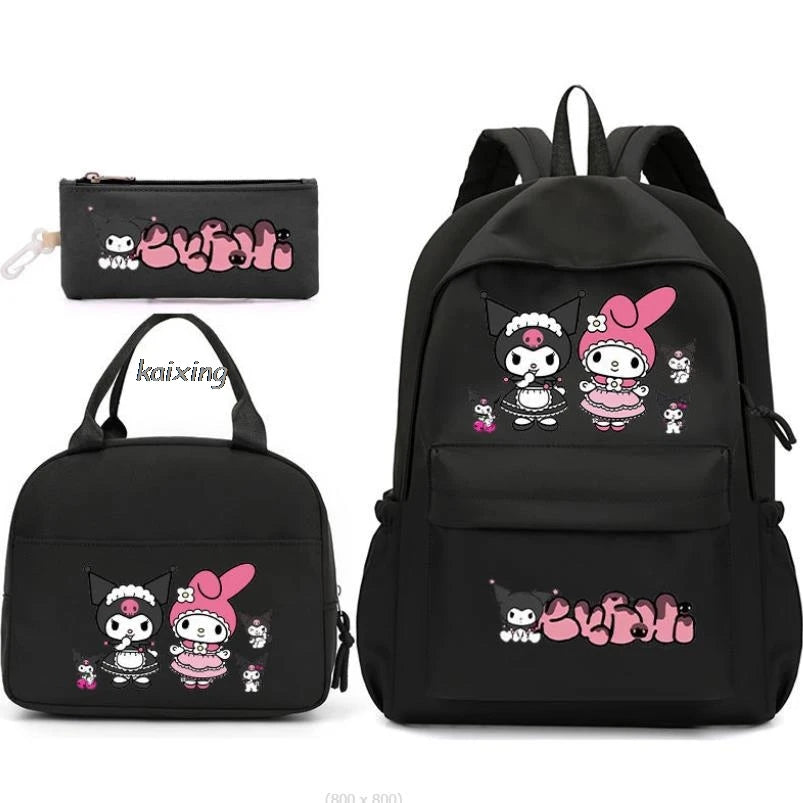 3Pcs/Set Lovely Kuromi Melody Backpacks Lunch Bag Pencil Bag Teen Women Men School Students Backpack Cartoon School Bag Mochila