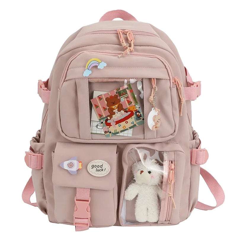 High School Backpack Children Backpacks For Students Kawaii Patchwork Large Capacity School Bags For Girls Handbag Pencil Bag