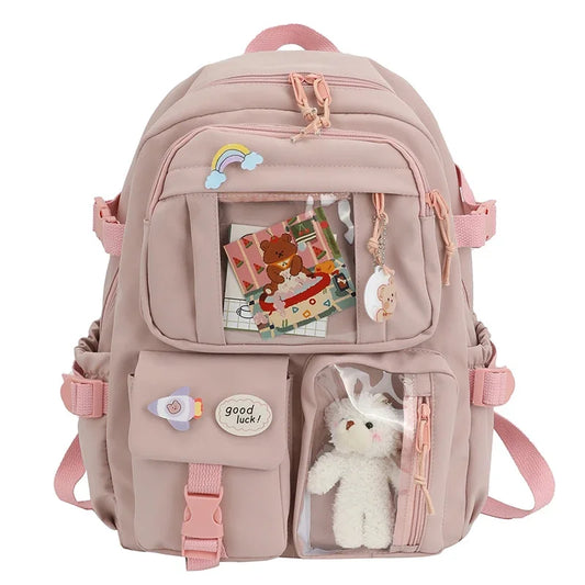 High School Backpack Children Backpacks For Students Kawaii Patchwork Large Capacity School Bags For Girls Handbag Pencil Bag