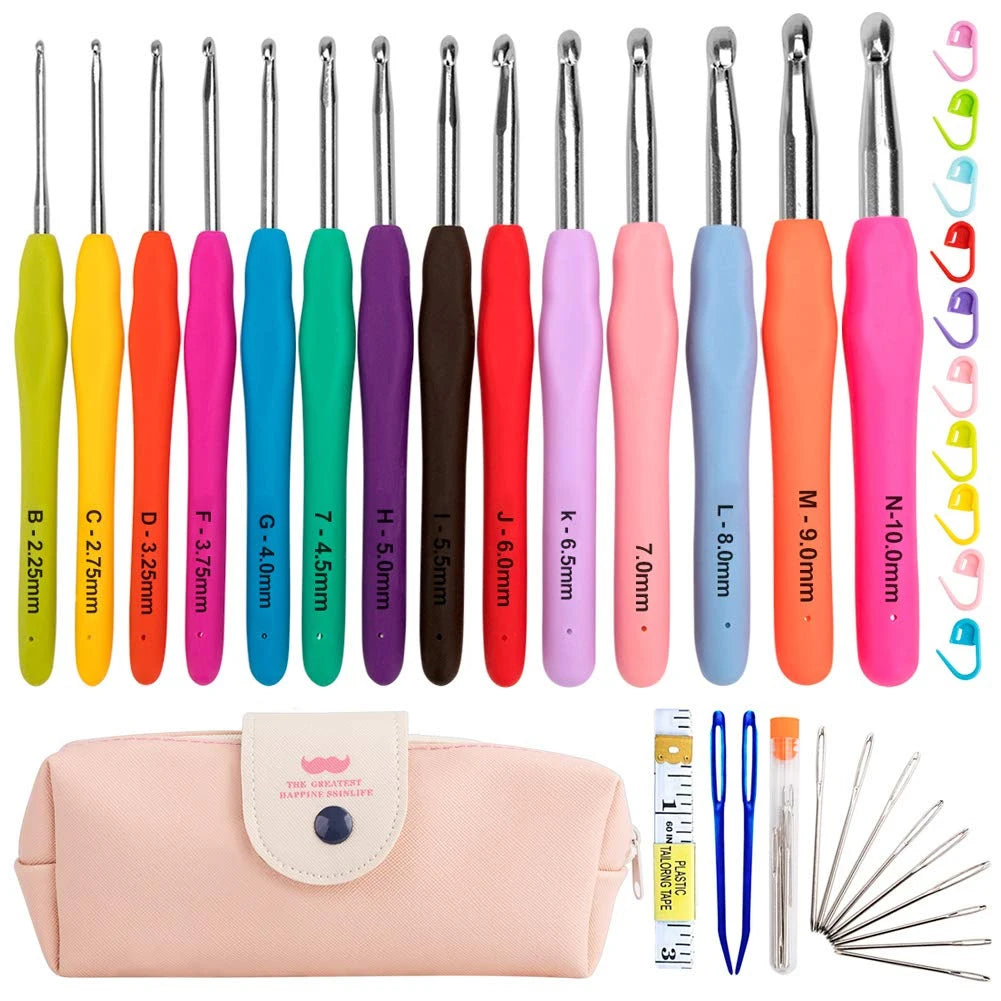 Crochet Hooks Kits with Storage Bag Soft Handle Crochet Needles Yarn Weave Knitting Needles Set DIY Weaving Tool