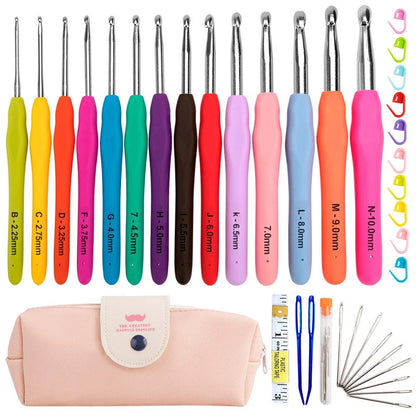 Crochet Hooks Kits with Storage Bag Soft Handle Crochet Needles Yarn Weave Knitting Needles Set DIY Weaving Tool