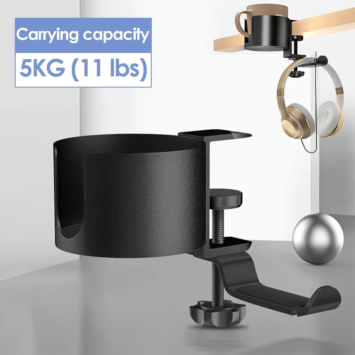 2 in 1 360° Rotation Headphone Holder With Cup Rack Adjustable Under Desk Clamp Table Side Drink Hanger for Home Offices NEW2024