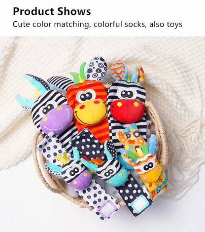 0-12 Months Baby Rattles Toys Animal Socks Wrist Strap +Rattle Baby Foot Socks Bug Wrist Strap Toddler Socks Pacifier Toys