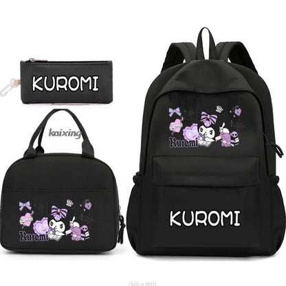 3Pcs/Set Lovely Kuromi Melody Backpacks Lunch Bag Pencil Bag Teen Women Men School Students Backpack Cartoon School Bag Mochila