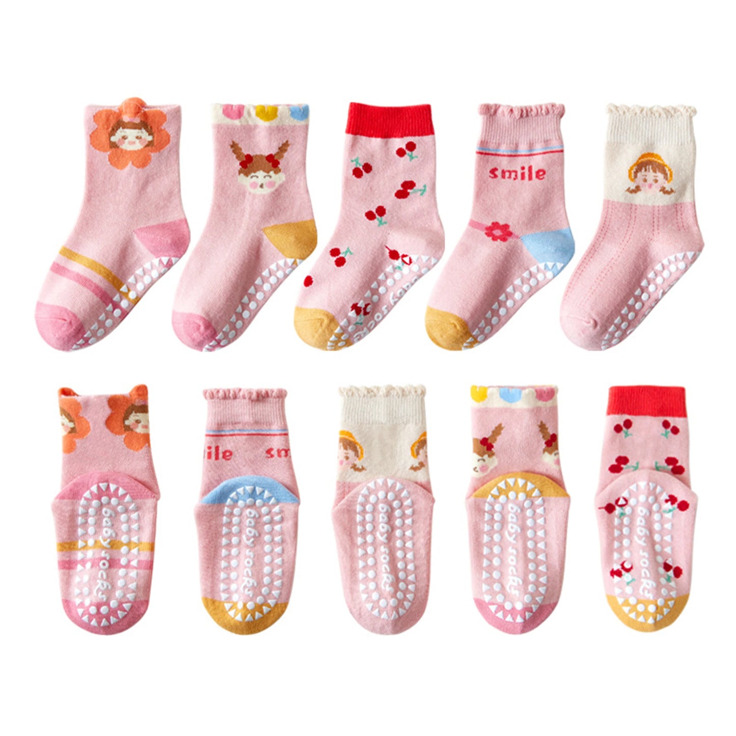 5 Pairs Children's Socks Cotton Non-slip Socks Floor Socks Cartoon Flowers Baby Socks Toddler Boy Girl Socks Kids Socks 0-12 Ys