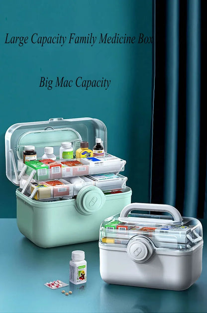 Large Capacity Family Medicine Organizer Box Portable First Aid Kit Medicine Storage Boxes Organizers Plastic Organizing Home