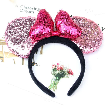 Minnie Mouse Ears Headband Big Size Sequin Bow Women Party Girl Hairband Hot Festival Disney Park Trip DIY Hair Accessories