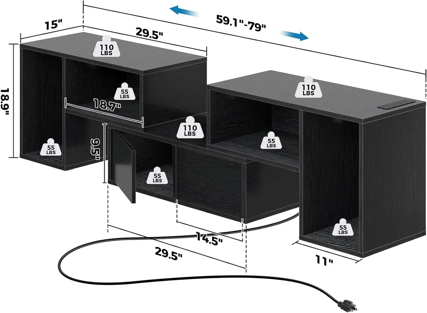 Rolanstar TV Stand, Deformable TV Stand with Power Outlets & LED Strip, Modern Entertainment Cent