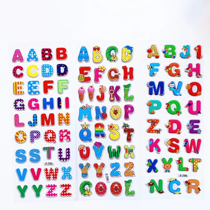 6 Sheets Kids Stickers 3D Puffy Bulk Cartoon English Alphabet Letters Number Stickers Educational Toys for Girl Boy GYH