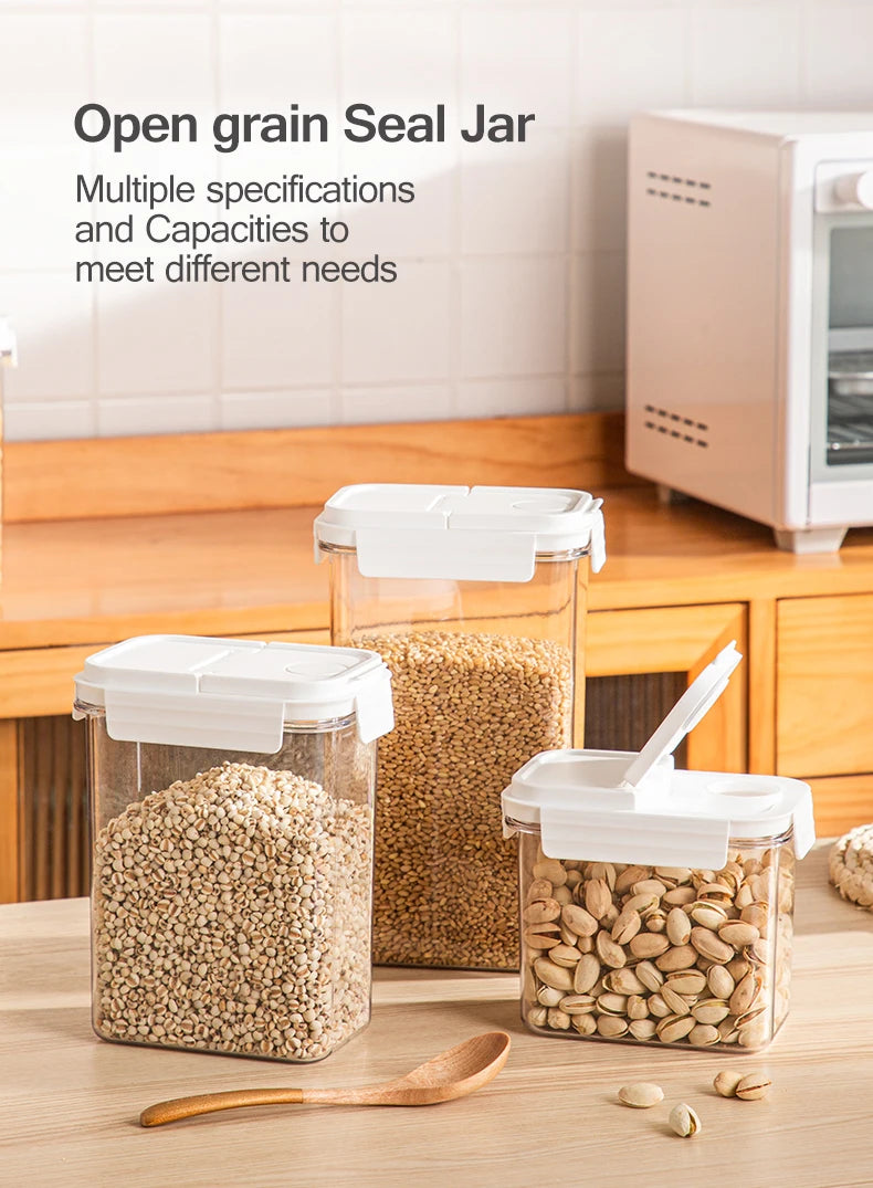 3PCS Airtight Storage Box Set Ktichen Food Cerceal Storage Container Seal Opening Lid BPA Free Rice Snack Noodle Grain Candy Box