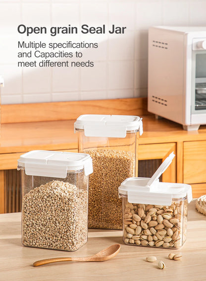 3PCS Airtight Storage Box Set Ktichen Food Cerceal Storage Container Seal Opening Lid BPA Free Rice Snack Noodle Grain Candy Box