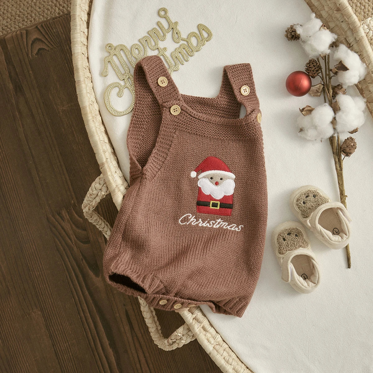 ma&baby 1-18M Christmas Baby Boy Girl Romper Newborn Infant Sleeveless Tree Santa Embroidery Knit Overall Jumpsuit Xmas Costumes