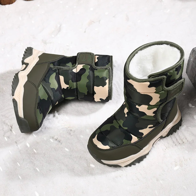 2024 Winter Children Shoes Plush Waterproof Fabric Non-Slip Girl Shoes Rubber Sole Snow Boots Fashion Warm Outdoor Boots