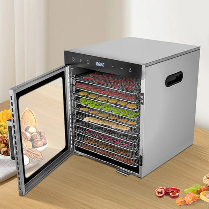 10/12 Stainless Steel Trays Dehydrator for Jerky Veggies Fruits 800W Electric Food Dryer Machine