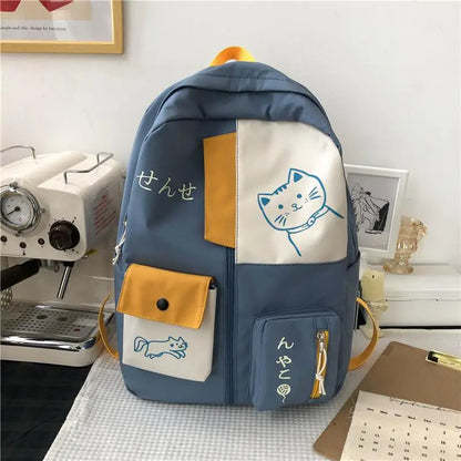 Hundreds of simple junior high school students schoolbag Large capacity primary school students schoolbag cute cat pattern