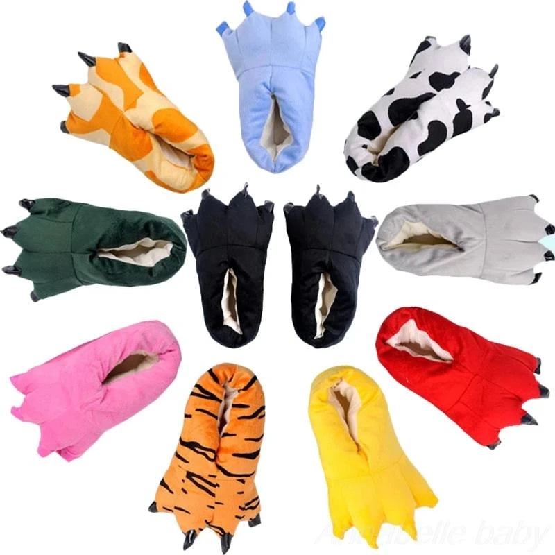 Animal Christmas Paw Slippers Super Soft Floor Noise Slippers Kids Boys Home Shoes Winter Warm Plush Slipper Women Indoor Shoes