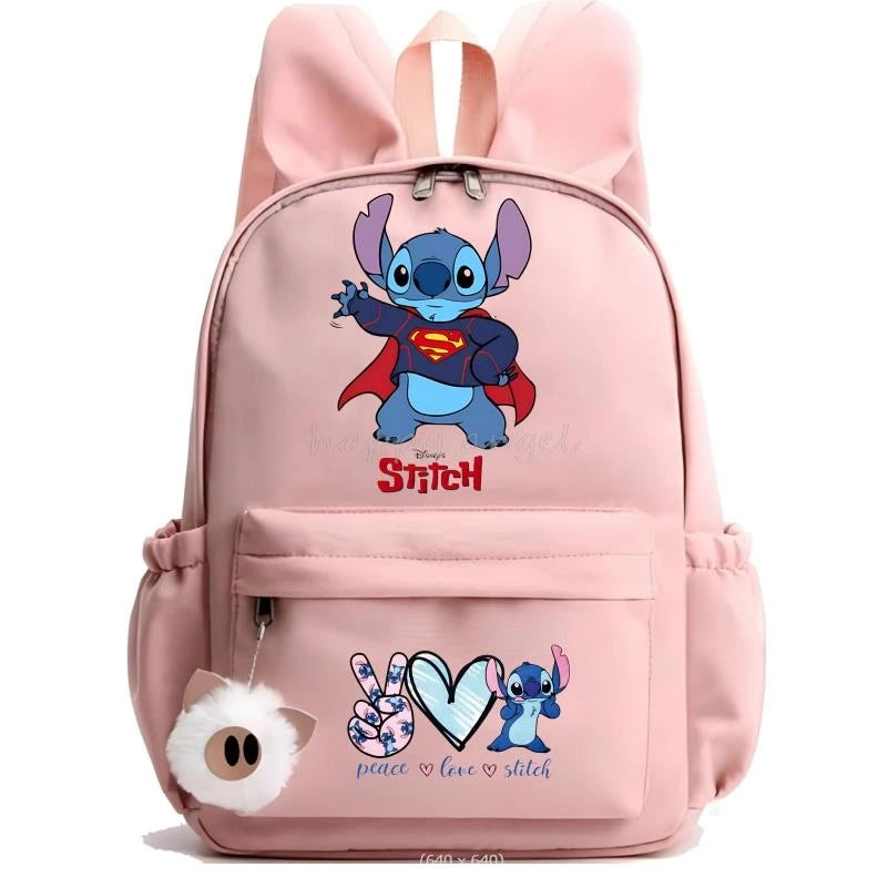 Hot Disney Lilo Stitch Backpack for Girls Boys Student Teenager Rucksack Women Casual School Bags Travel Rabbit Ears Mochila