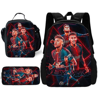 Game Football Child School Backpack with Lunch Bags ,Pencil Bags ,N-NeymarS School Bags for Boys Girls Best Gift