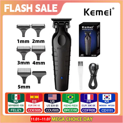 Kemei 2299 Barber Cordless Hair Trimmer 0mm Zero Gapped Carving Clipper Detailer Professional Electric Finish Cutting Machine