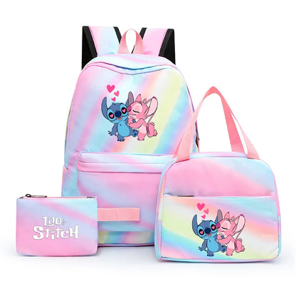 3pcs Disney Lilo Stitch Colorful Backpack with Lunch Bag Rucksack Casual School Bags for Boys Girls Women Student Teenagers Sets