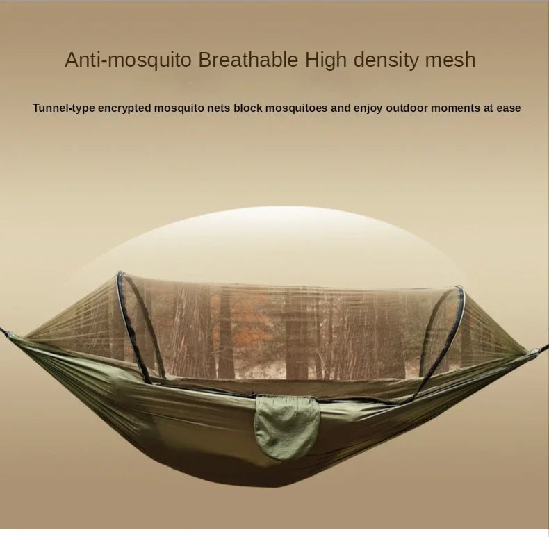 Camping Hammock with Mosquito Net 260x140cm Automatic Quick-opening Anti-rollover Nylon Hammock Chair Outdoor Hanging Bed Net