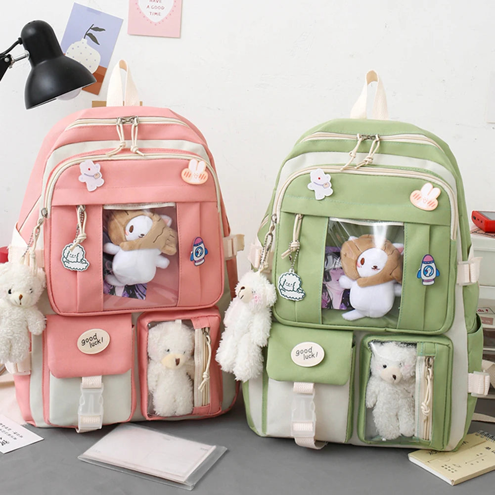 5 Pcs Set Kawaii Girls Backpack For Student School Bag Teenager Girls Schoolbag Book Bags Pencil Case Women Travel Backpack Tote