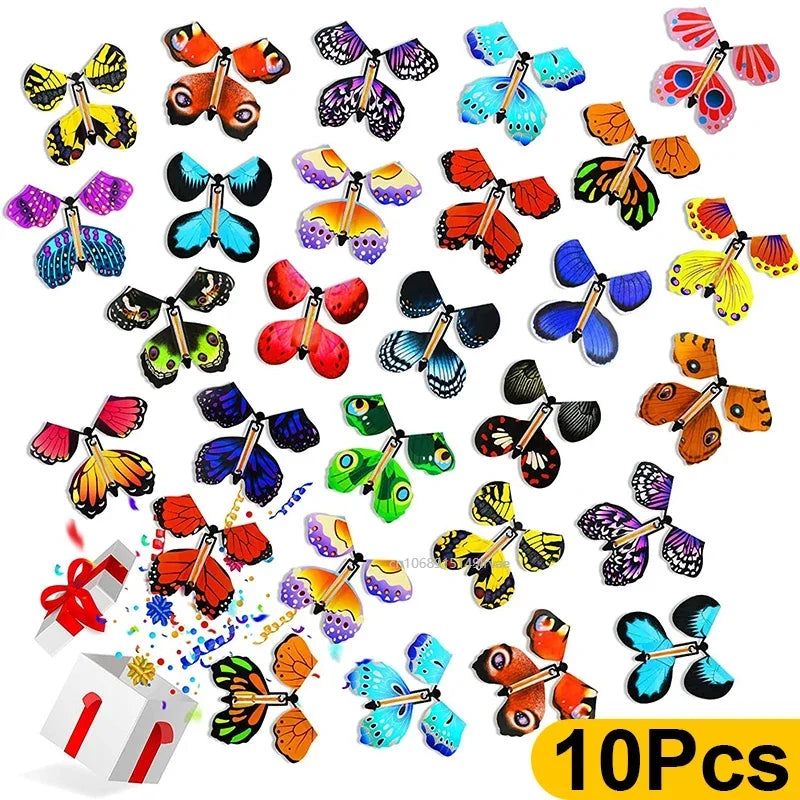 Magic Flying Butterflies Wind Up Toy In The Sky Bookmark Greeting Cards Rubber Band Powered Kids Magic Props Surpris Gift