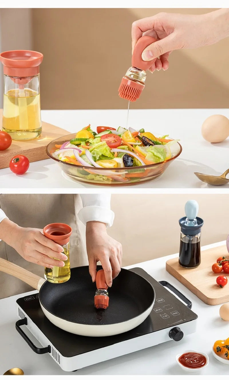 Portable Kitchen Oil Bottle Silicone Brush Control Quantitative With Barbecue Spray Bottle For BBQ Cooking Baking Oil Dispenser