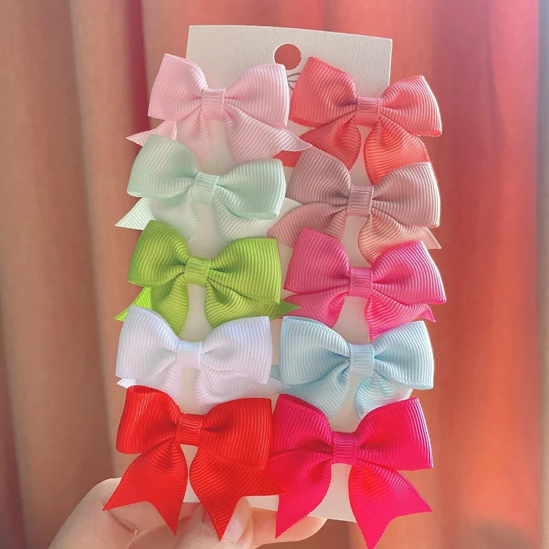 10Pcs/Set New Cute Solid Ribbon Bowknot Hair Clips for Baby Girls Handmade Bows Hairpin Barrettes Headwear Kids Hair Accessories