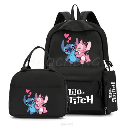 3Pcs/set Disney Lilo Stitch Colorful Backpack With Lunch Bag for Girl Boy Student Teenager Rucksack Women Casual School Bags Set