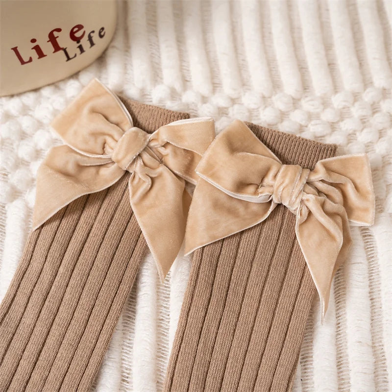 Baby Girls Knee High Socks Autumn Winter Kids Big Bow Long Soft Cute Christmas Sock Cotton Red Children Socken For 0-8 Years