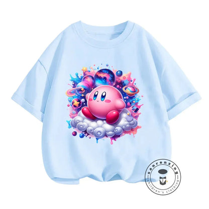 Popular Japanese Kirby Game Character Printed Summer T-Shirts for Kids 3-14 Kawaii Fashion Casual Upper Garments for Boys Girls