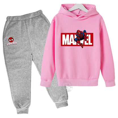 Marvel Spider Man Printed Hoodie+Pants Children's Set Boys and Girls' Fashion Baby Autumn Warm Sports Back to School Gift