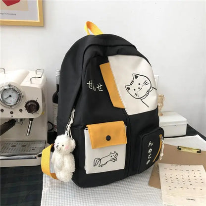 Hundreds of simple junior high school students schoolbag Large capacity primary school students schoolbag cute cat pattern