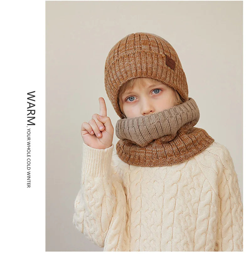 2/3Pcs Kids Winter Hat Scarf Gloves Set Warm Children Beanie Hats Neck Warmer Non Slip Gloves Child Boys Cap Kids Gift 4-10Y