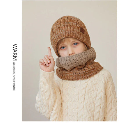 2/3Pcs Kids Winter Hat Scarf Gloves Set Warm Children Beanie Hats Neck Warmer Non Slip Gloves Child Boys Cap Kids Gift 4-10Y