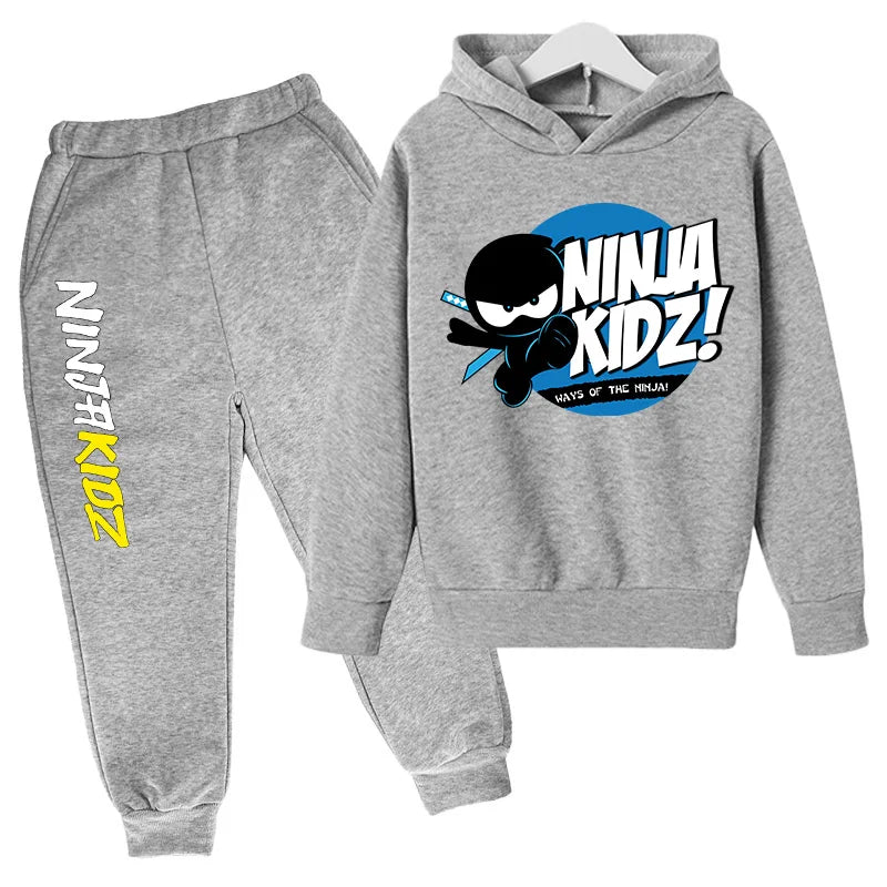 Ninja kidz Boys' Spring and Autumn hoodie and CuHK Children's Ninja Boy cartoon long sleeve top and sports ankle sweatpants suit