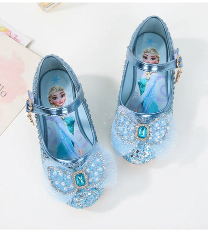 Disney Girls' Princess Sandals Children's Shoes Frozen Elsa Children's Shoes Girls Fashion Baby Pink Blue High Heel Shoes Size