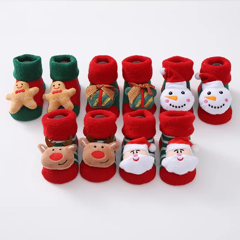 Christmas Baby Socks For Girls Boys Non-slip Floor Socks Cute Cartoon Animal Baby Xmas Cotton Sock