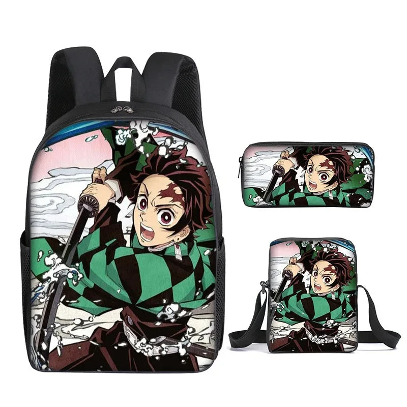 Nezuko Demon Slayer Anime 3Pcs/Set Backpack Student School Shoulder Bag Kids Cute Travel Backpack for Children Birthday Gifts