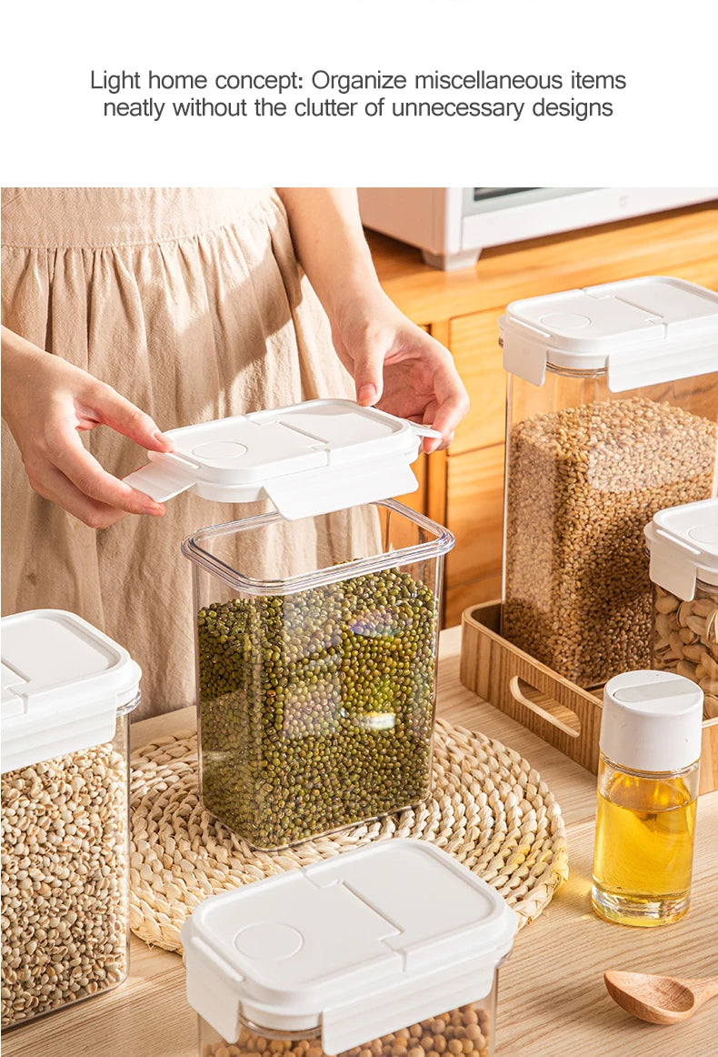 3PCS Airtight Storage Box Set Ktichen Food Cerceal Storage Container Seal Opening Lid BPA Free Rice Snack Noodle Grain Candy Box