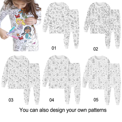 DIY Pajamas Kids Sketch Colorful Pajama Set Kids Art Color Your Own Pajama Handicraft Toys DIY Kid Crafts For Kids Boys Girls