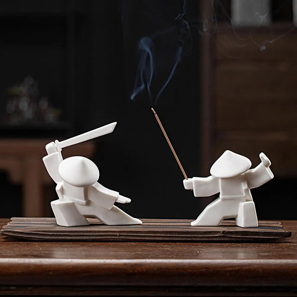 Incense Stick Burner Unique White-Porcelain Incense Stick Holder Chinese Ceramic Samurai Censer Holder Home Decor for Home