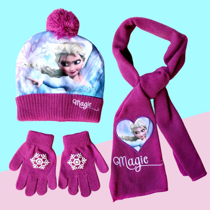 New Autumn Winter Children Hat Elsa Classics Disney Princess Cartoon Cap Scarf Hat Glove Warm knitted hat Girl Christmas Hat